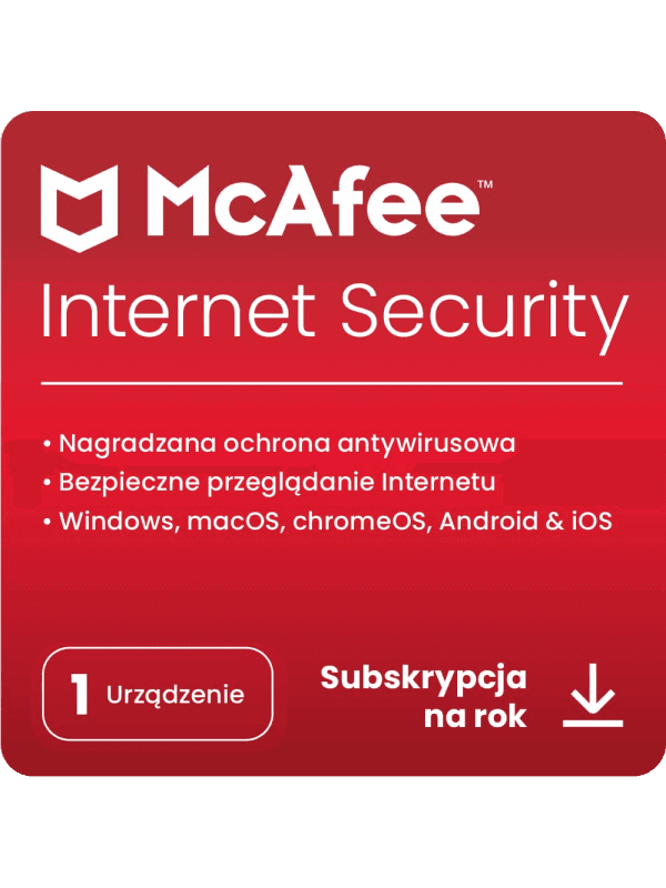McAfee® Internet Security, program antywirusowy, oprogramowanie zapewniające bezpieczeństwo w Internecie, 1 urządzenie (Windows®/Mac®/Android/iOS), subskrypcja na 1 rok – cover